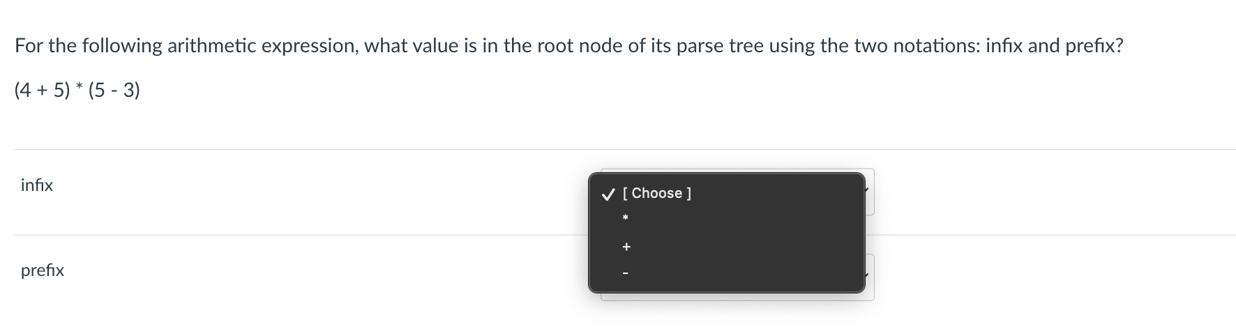 PYTHON BINARY TREES MULTIPLE CHOICE QUESTION For the following arithmetic expression, what
