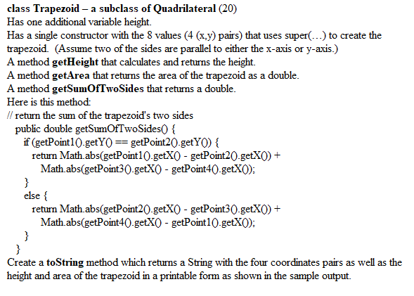 hierarchy for classes Quadrilateral. Trapezoid. Parallelogram. Rectangle and Square. Use Quadrilateral as