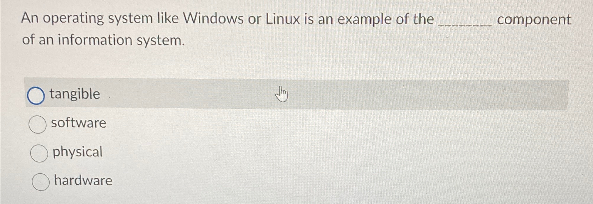  An operating system like Windows or Linux is an example of