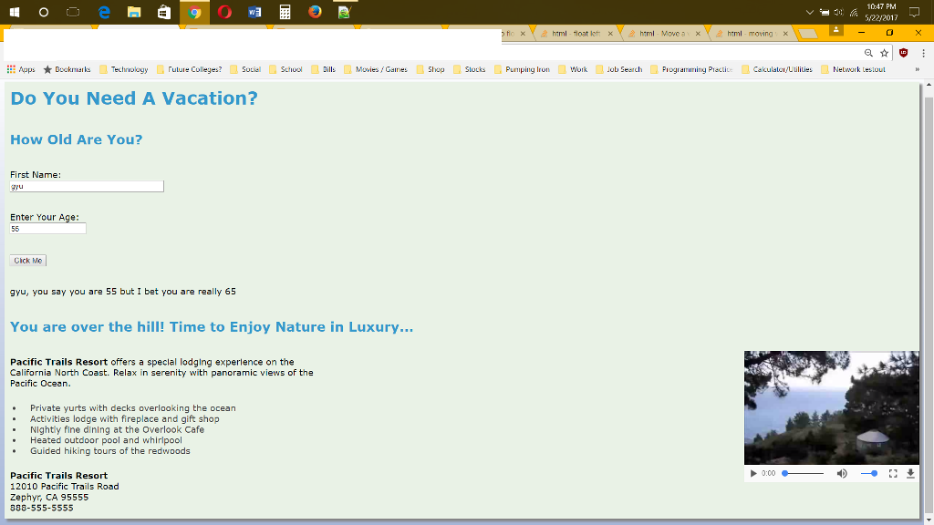 when you press the "click me" button, to only show the div