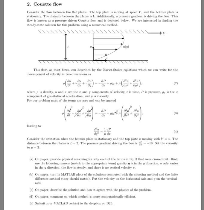  Using matlab in part b please. 2. Couette flow Consider the