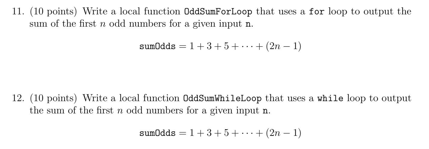  matlab code help asap 11. (10 points) Write a local function