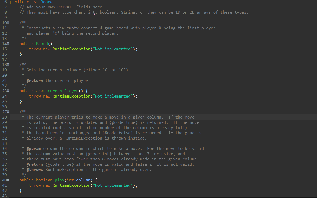 need help creating a connect four game using the methods above, can't