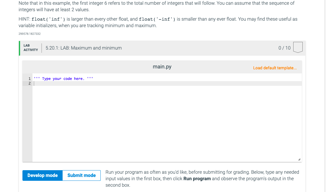 is in zybooks, thank you so much. 5.20 LAB: Maximum and minimum