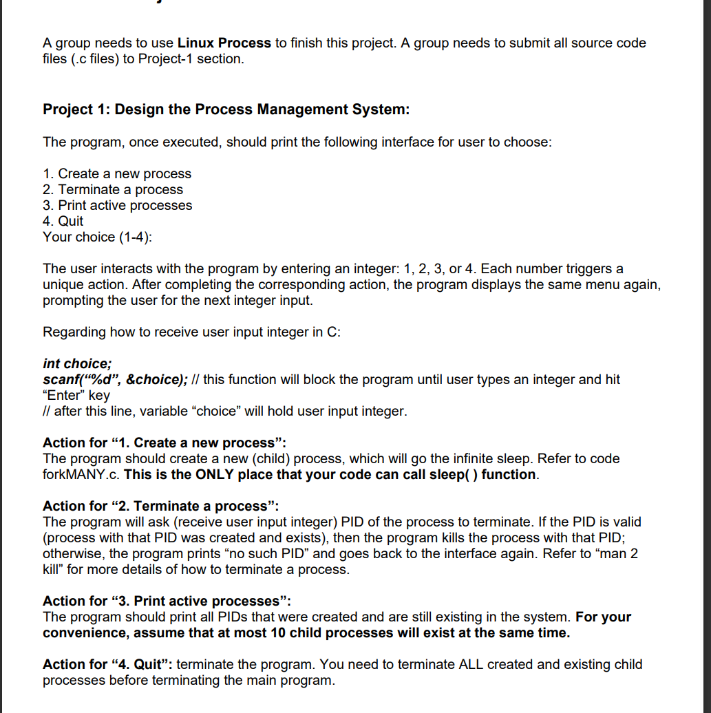  needs to use Linux Process to finish this project needs to