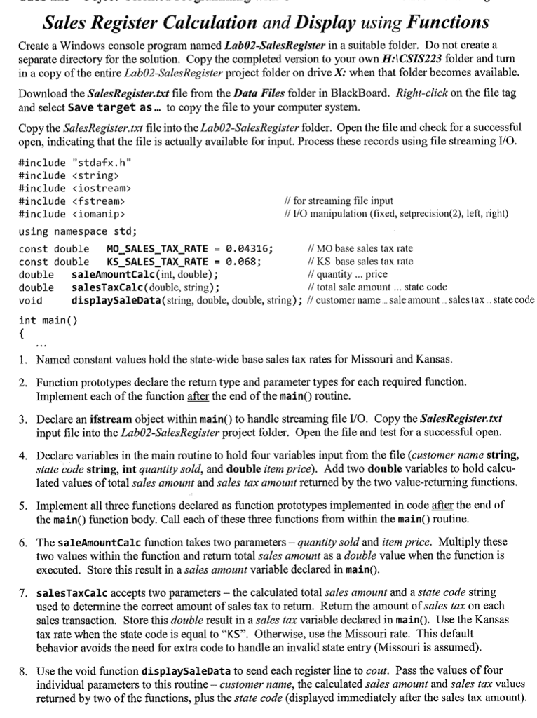  Sales Register Calculation and Display using Functions Create a Windows console