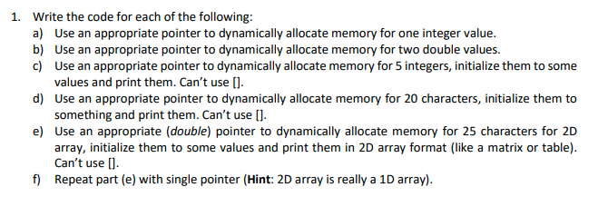 Code in C# 1. Write the code for each of the