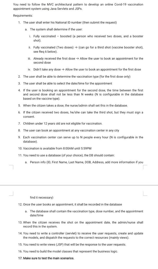 Project in java servlet and jsp using mvc You need to follow