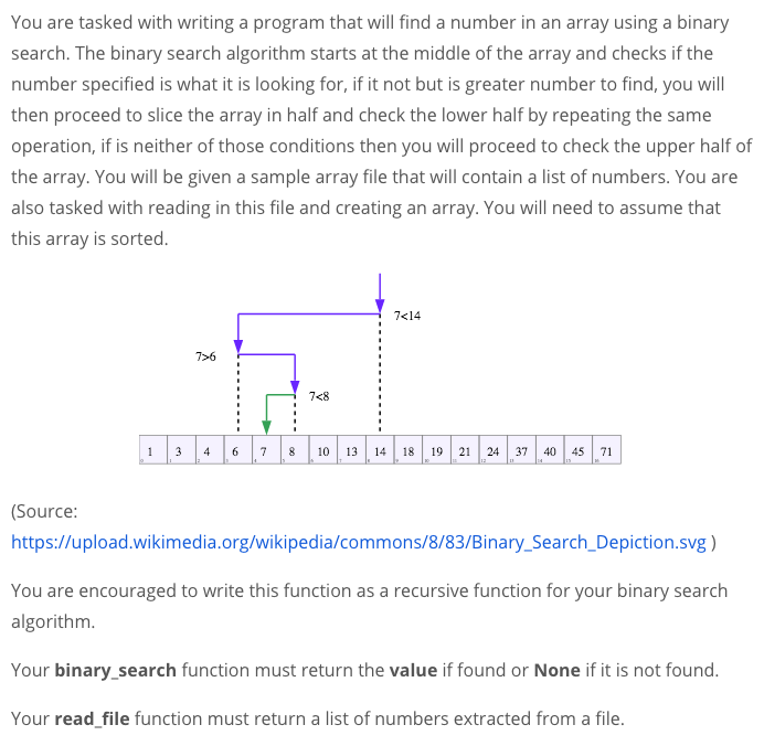 May I please know how to complete the binarysearch.py file? Thank you.