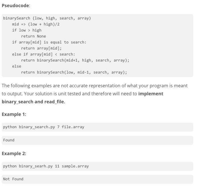 Here is the given binarysearch.py file: You are tasked with writing a