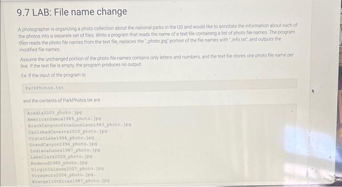 Java// please use the code provided. Thank You! 9.7 LAB: File name