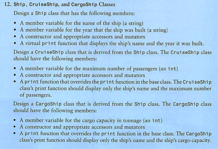 text. 1. Must overload the operator to enter the information for a