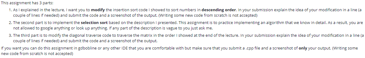 C++ This assignment has 3 parts: 1. As I explained in the
