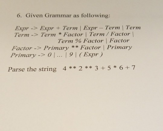 6. Given Grammar as following: Expr ->Expr + Term | Expr