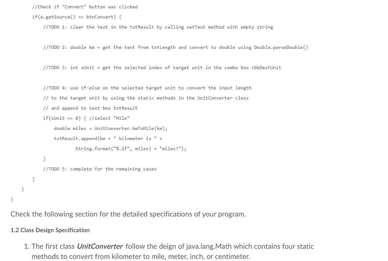 selected unit in the combobox. The following code you need to complete