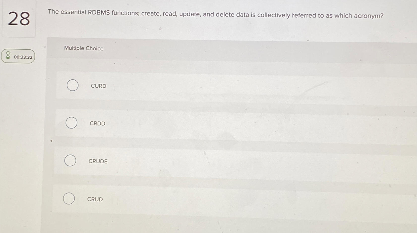  28 The essential RDBMS functions; create, read, update, and delete data