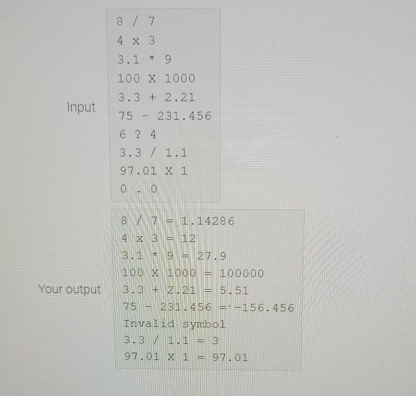 mathematical expression consisting of a floating point operand, an operator, and another