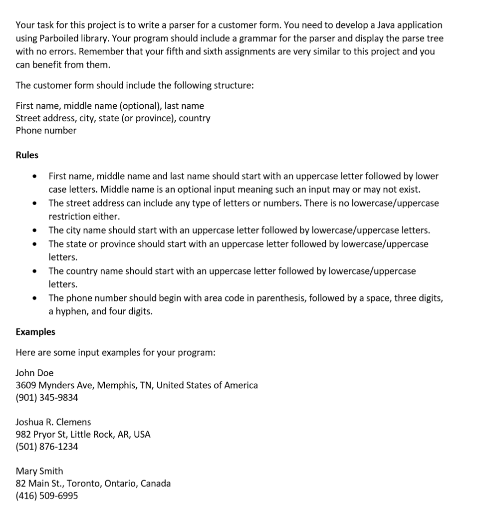  Your task for this project is to write a parser for