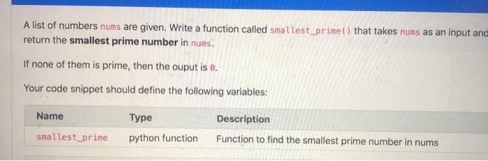  A list of numbers nums are given. Write a function called