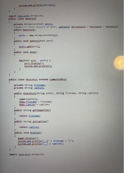 reflect the following inheritance hierarchy. Think: which methods should go where? Post