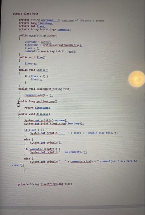 username timestamp methods not shown Commented Post EventPost likes comments eventType Message