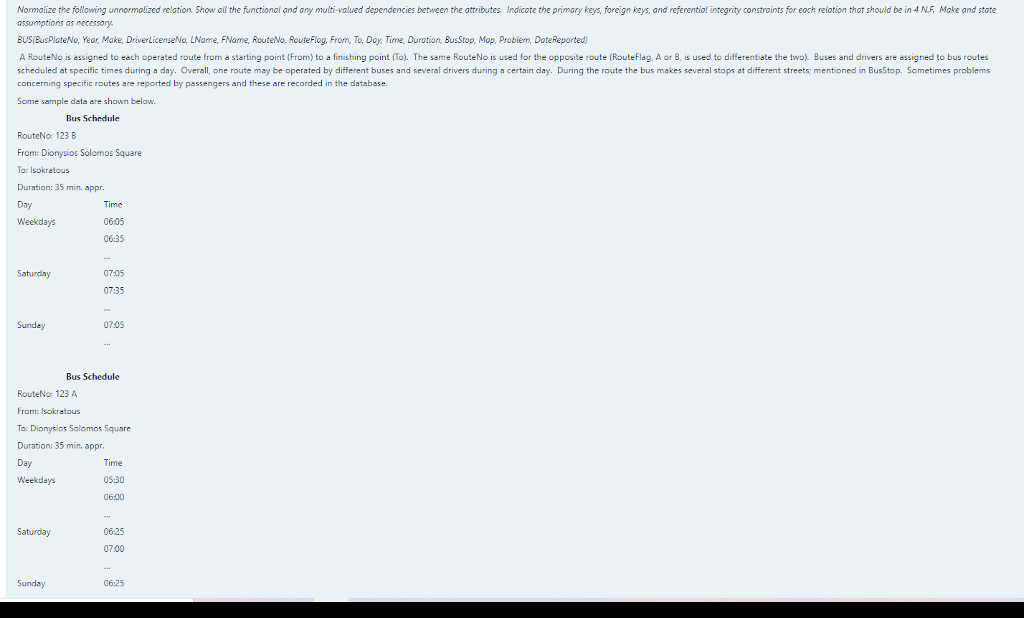  Normalize the following unnormalized relation Show all the functional and any