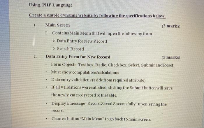  Using PHP Language Create a simple dynamic web site by following