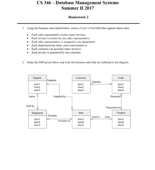  Using the business rules listed below: create a Crow's Foot ERD