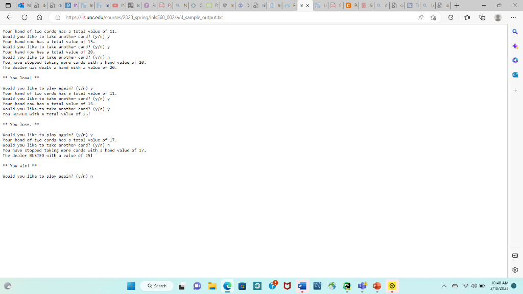 Hello, Please help me answering this question using Python. Overview: Blackjack, also
