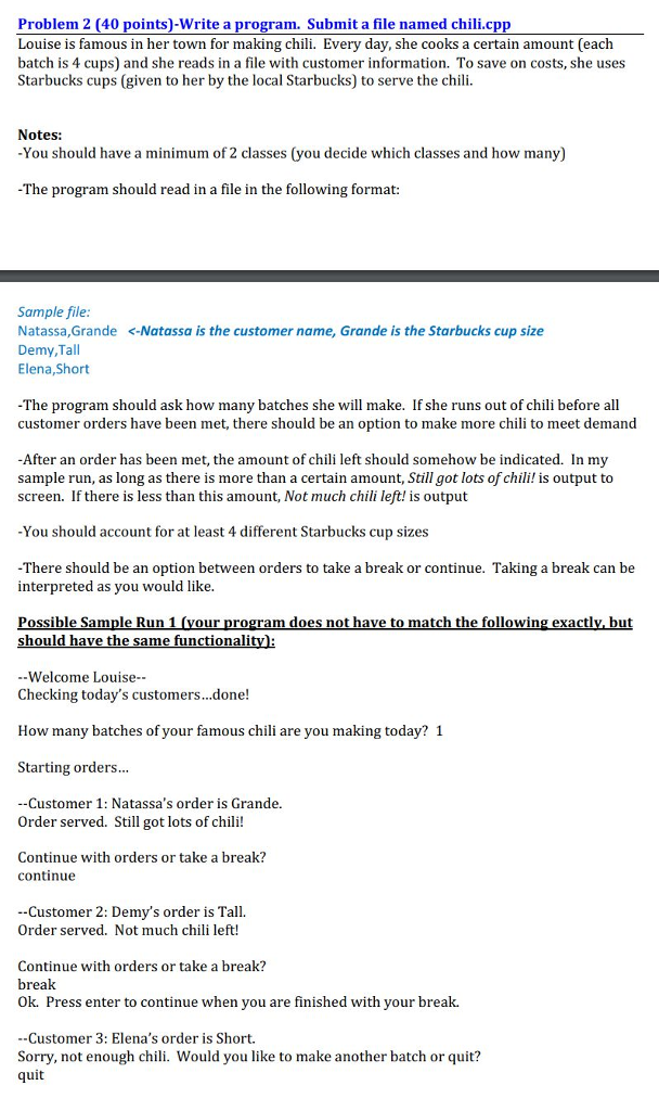 Note: Please use two classes.. Problem 2 (40 points)-Write a program. Submit