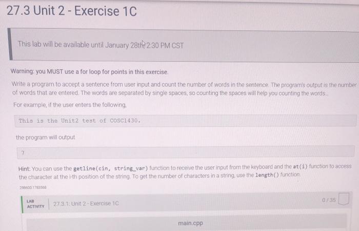  27.3 Unit 2 - Exercise 1C This lab will be available