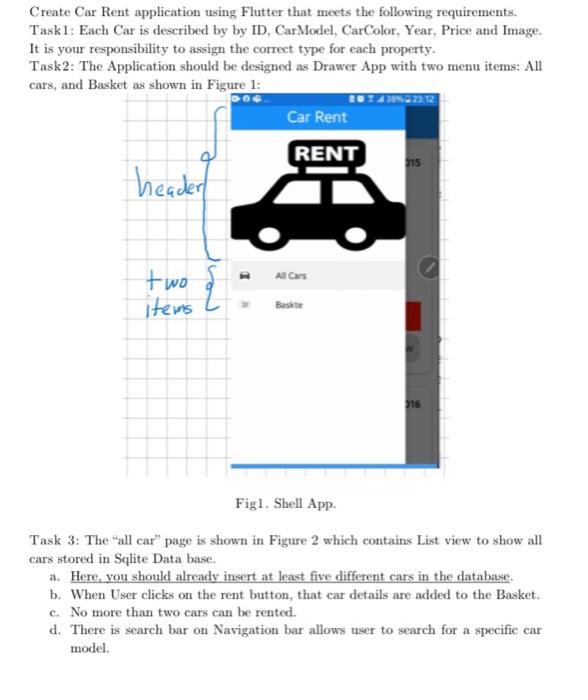  Create Car Rent application using Flutter that meets the following requirements.