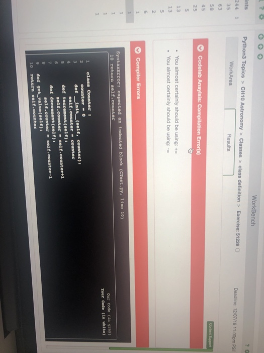 3!! WorkBench 3 Topics CH10 Astronomy>Classes> class definition> Exercise: 51226 ints Deadline: