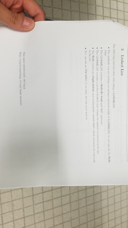  java help! 3 Linked List The following exercises deal with coding