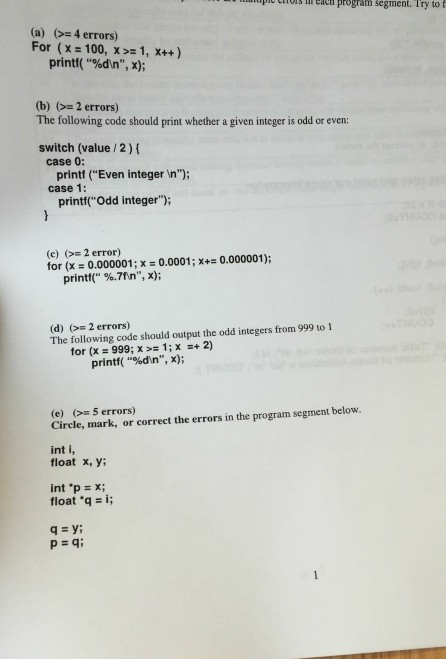 Find Errors pic program segment. Try to f (a) (>=4 errors)