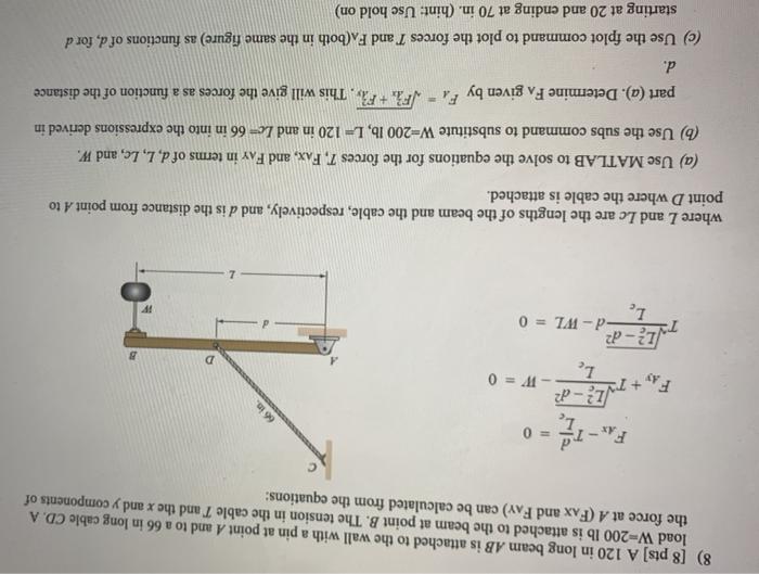 using matlab software. syms command 8) [8 pts] A 120 in long