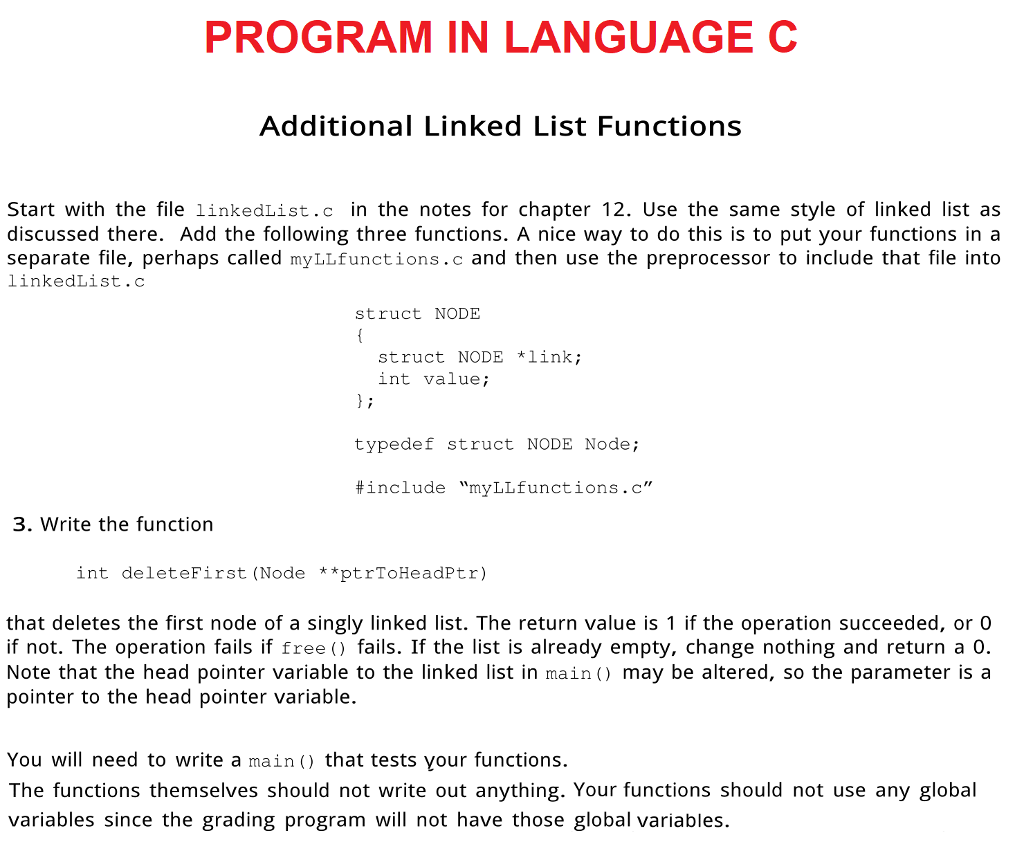  FILE Linkedlist.c (below) #include #include #include struct NODE { struct NODE