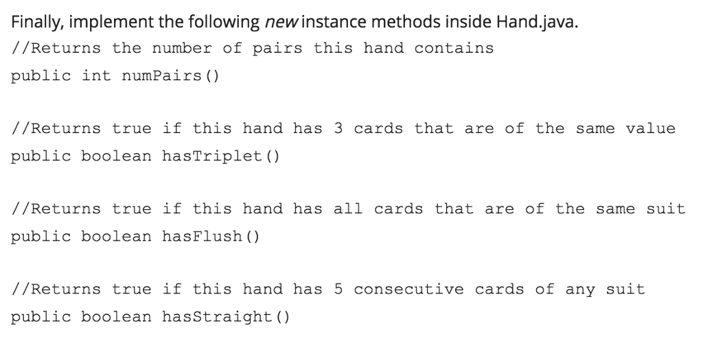 Please look at the following code to implement these instance methods in