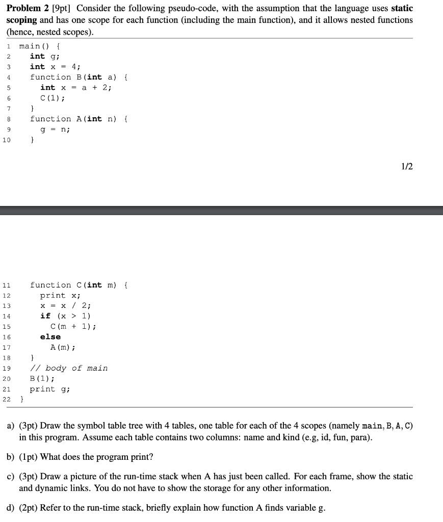  1 2 3 Problem 2 [9pt] Consider the following pseudo-code, with