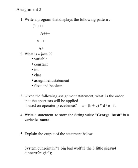  Assignment 2 1, Write a program that displays the following pattern