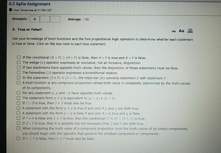 the assigned truth values. or Given truth values True False Given statement: