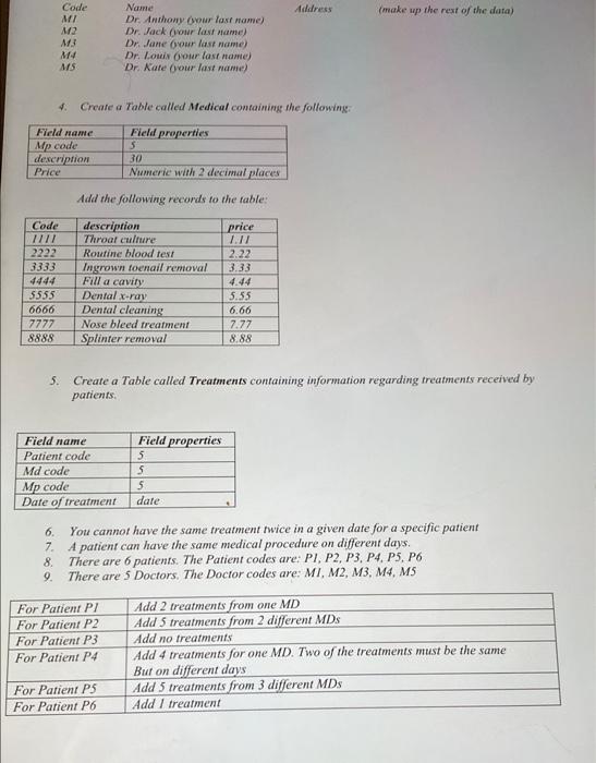INS containing the following: Field name INS code Insurance name Address City