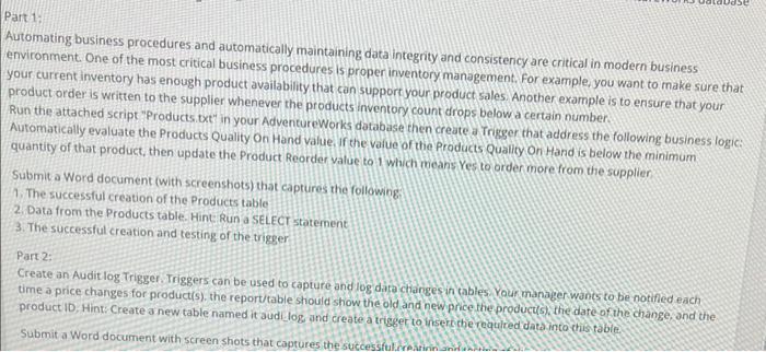  -- Create the Products tableCreate table Products ( Product_Code varchar(10), Product_Desc