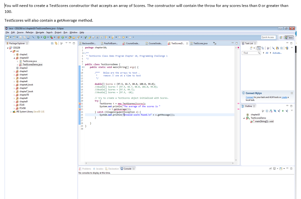 TestScores Class - Java Programming Write a class named TestScores. The class
