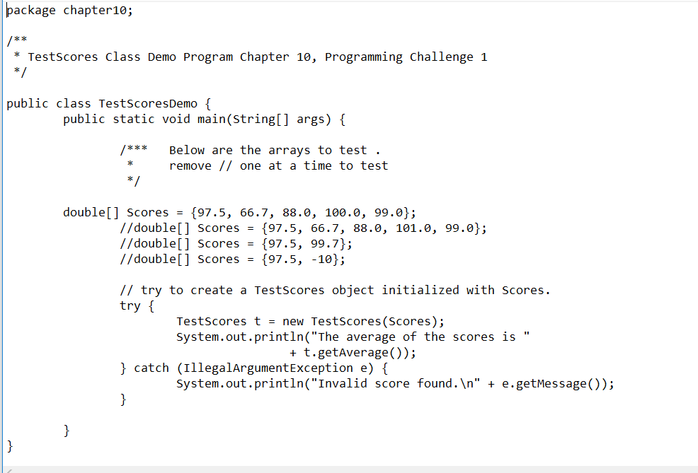 class should have a method that returns the average of the test