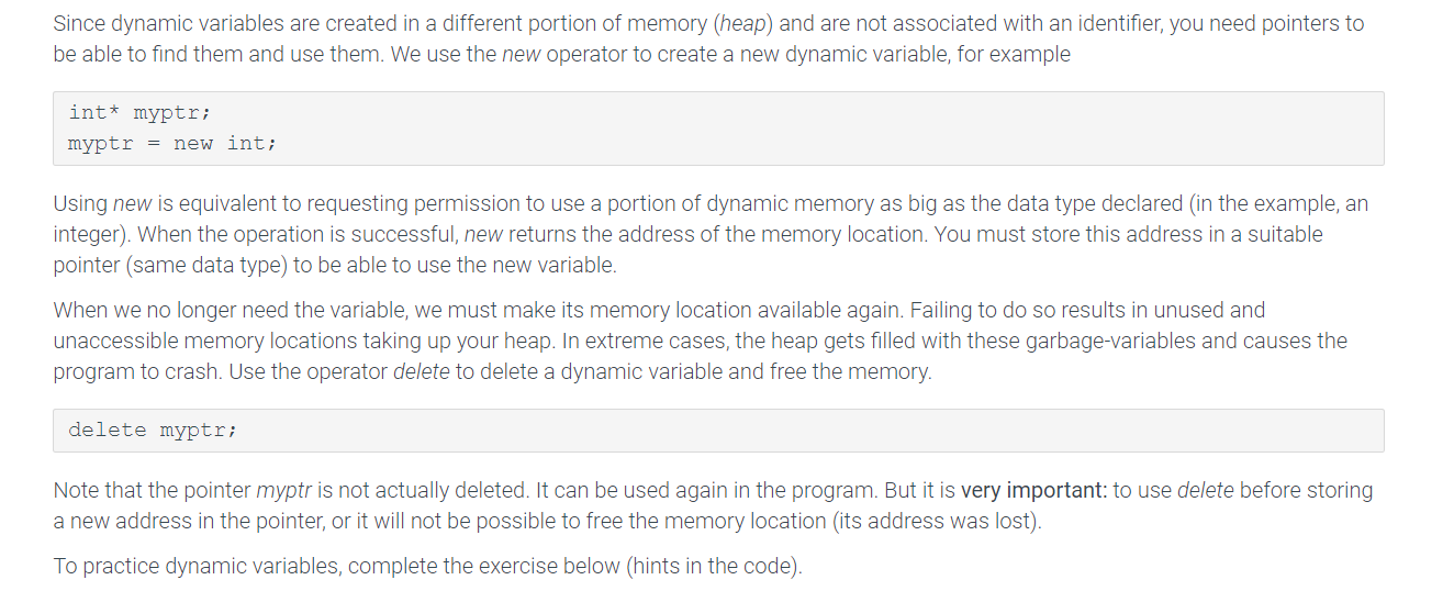  ***Please use C++*** Since dynamic variables are created in a different