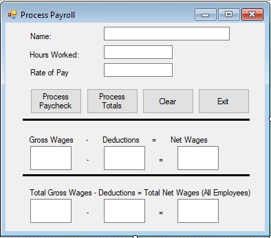 A payroll process application is needed to be coded using Visual Basic.