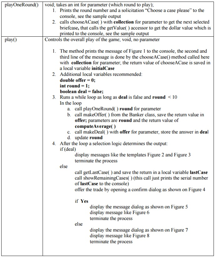 class GameControl { } Banker class formula: Formula The bankers cash offer