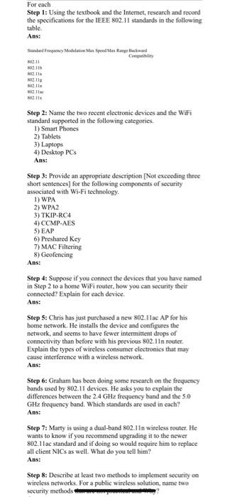  For each Step 1: Using the textbook and the Internet, research