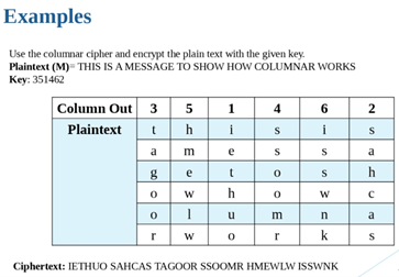 letters of message out in rows over a specified number of columns
